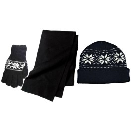 snowflake/solid Winter Hat with scarf and gloves set