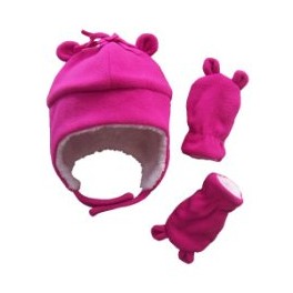 Girl kids infants winter hat with gloves and toy