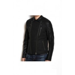 Mens Faux Leather and Wool Moto Jacket